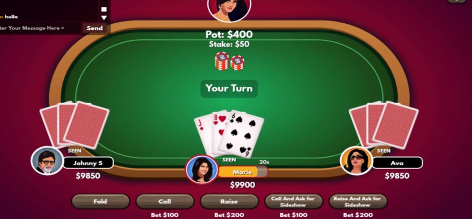 Cac thao tac choi Teen Patti