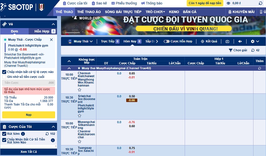 Cach ca cuoc Muay Thai Sbobet