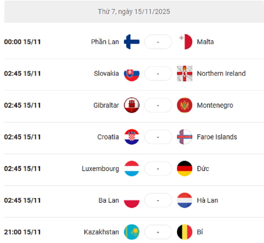 Lich thi dau VL World Cup 2026 ngay 15/11/2025