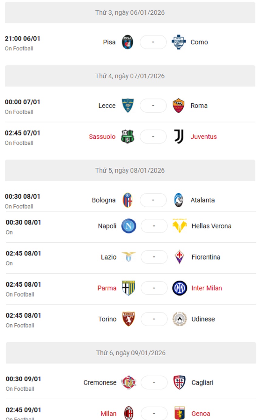 Lich thi dau Serie A 2025/26 vong 19