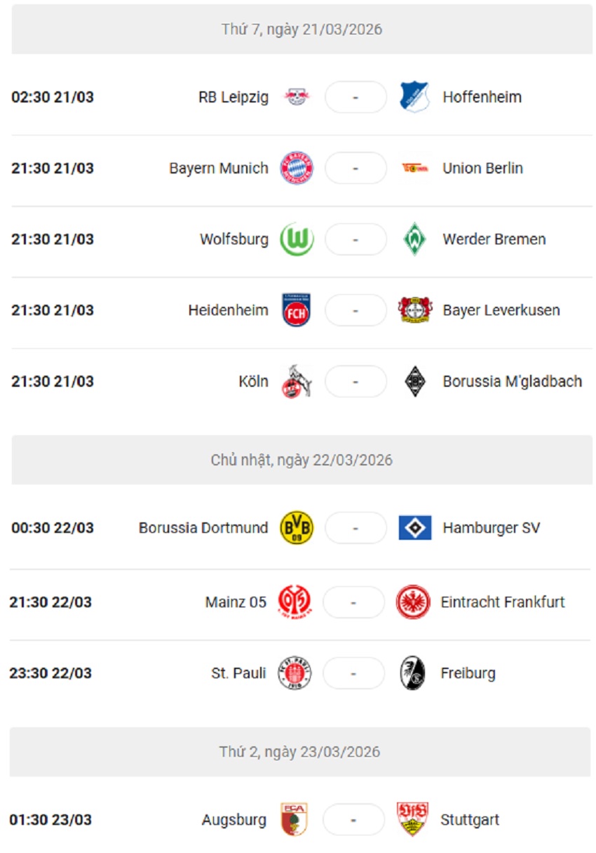 Lich thi dau Bundesliga 2025/26 vong 27