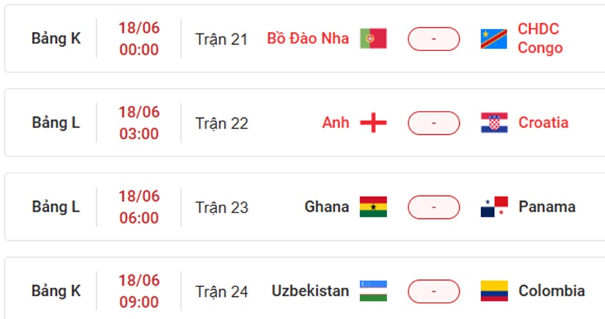 Lich thi dau VCK WC 2026 ngay 18/6/2026
