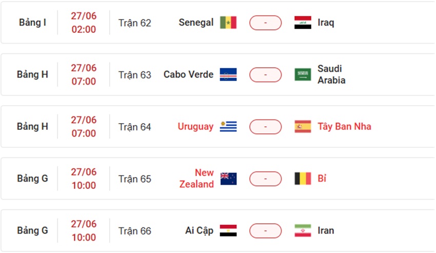 Lich thi dau VCK WC 2026 ngay 27/6/2026 