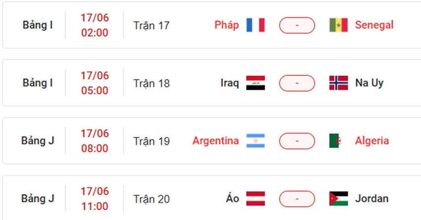 Lich thi dau VCK WC 2026 ngay 17/6/2026